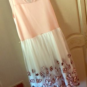 Girls pink and white Demi dress with butterflies.